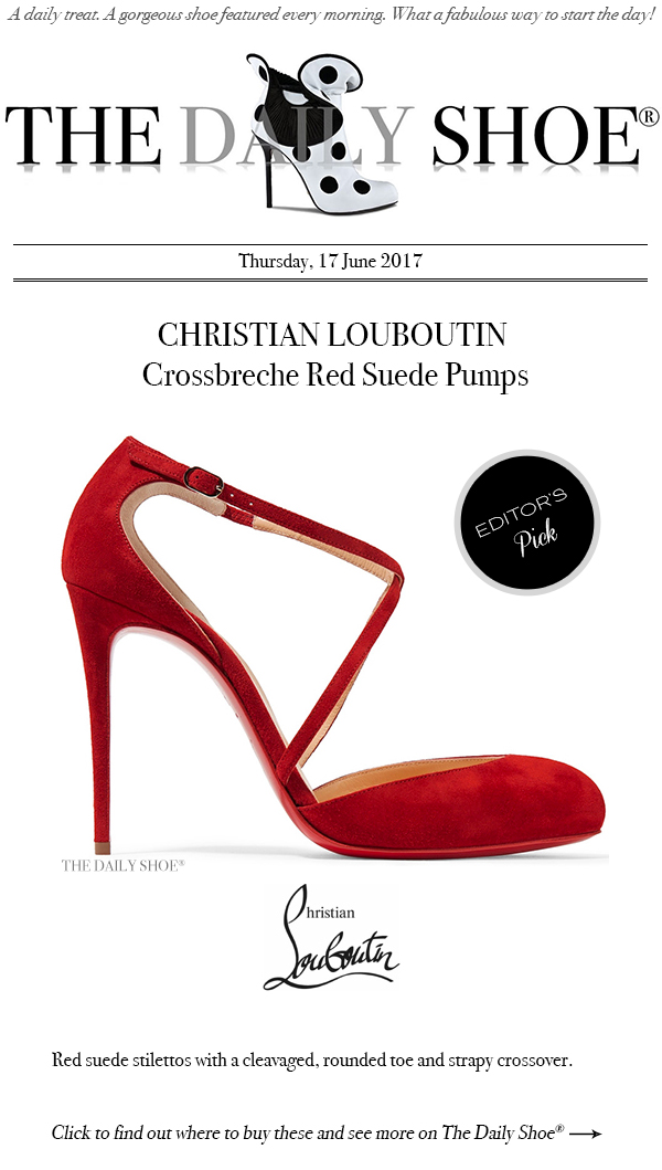 Christian Louboutin's 'Crossbreche' pumps have a distinct pointed toe shape that's inspired by Gothic architecture. Crafted in Italy from red suede, this pair is set on a slim stiletto heel and secured with delicate crisscross straps. Style yours with a fluid dress. 