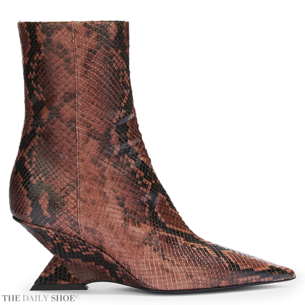 Brown and black python printed ankle boot with pyramid wedge by The Attico